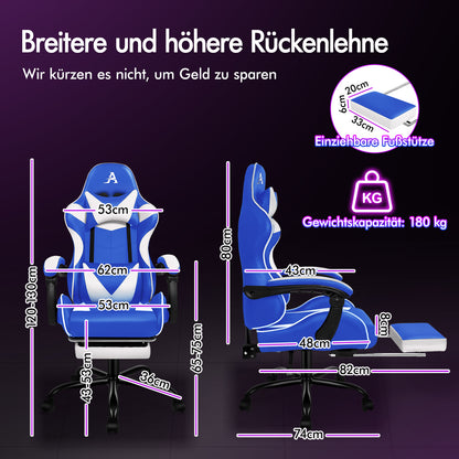 ALFORDSON Gaming Stuhl Büro Massage Computer Racing Sitz PU Leder Blau&Weiß