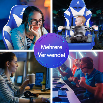 ALFORDSON Gaming Stuhl Büro Massage Computer Racing Sitz PU Leder Blau&Weiß