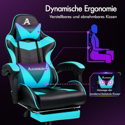 ALFORDSON Gaming Stuhl Büro Massage Computer Racing Sitz PU Leder CYAN