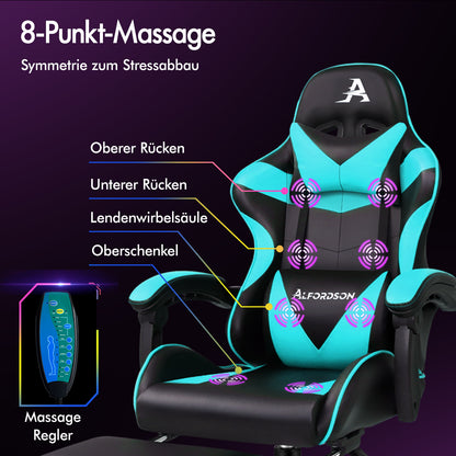ALFORDSON Gaming Stuhl Büro Massage Computer Racing Sitz PU Leder CYAN