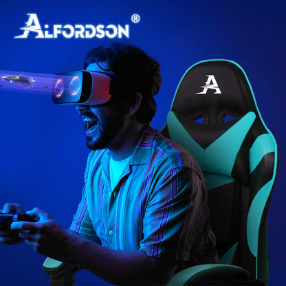 ALFORDSON Gaming Stuhl Büro Massage Computer Racing Sitz PU Leder CYAN
