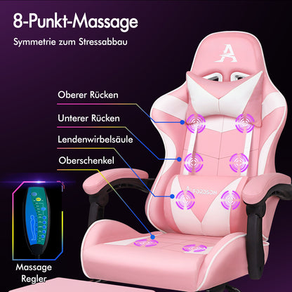 ALFORDSON Gaming Chair Office Massage Computer Racing Seat PU Leather Pink 