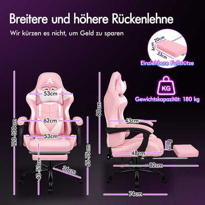 ALFORDSON Gaming Chair Office Massage Computer Racing Seat PU Leather Pink 