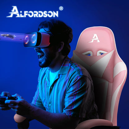 ALFORDSON Gaming Chair Office Massage Computer Racing Seat PU Leather Pink 