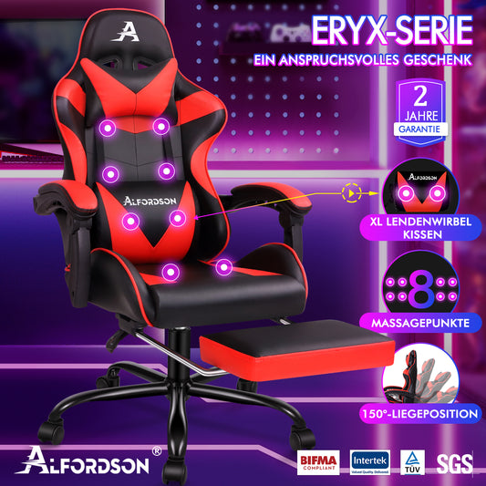 ALFORDSON Gaming Stuhl Büro Massage Computer Racing Sitz PU Leder Rot