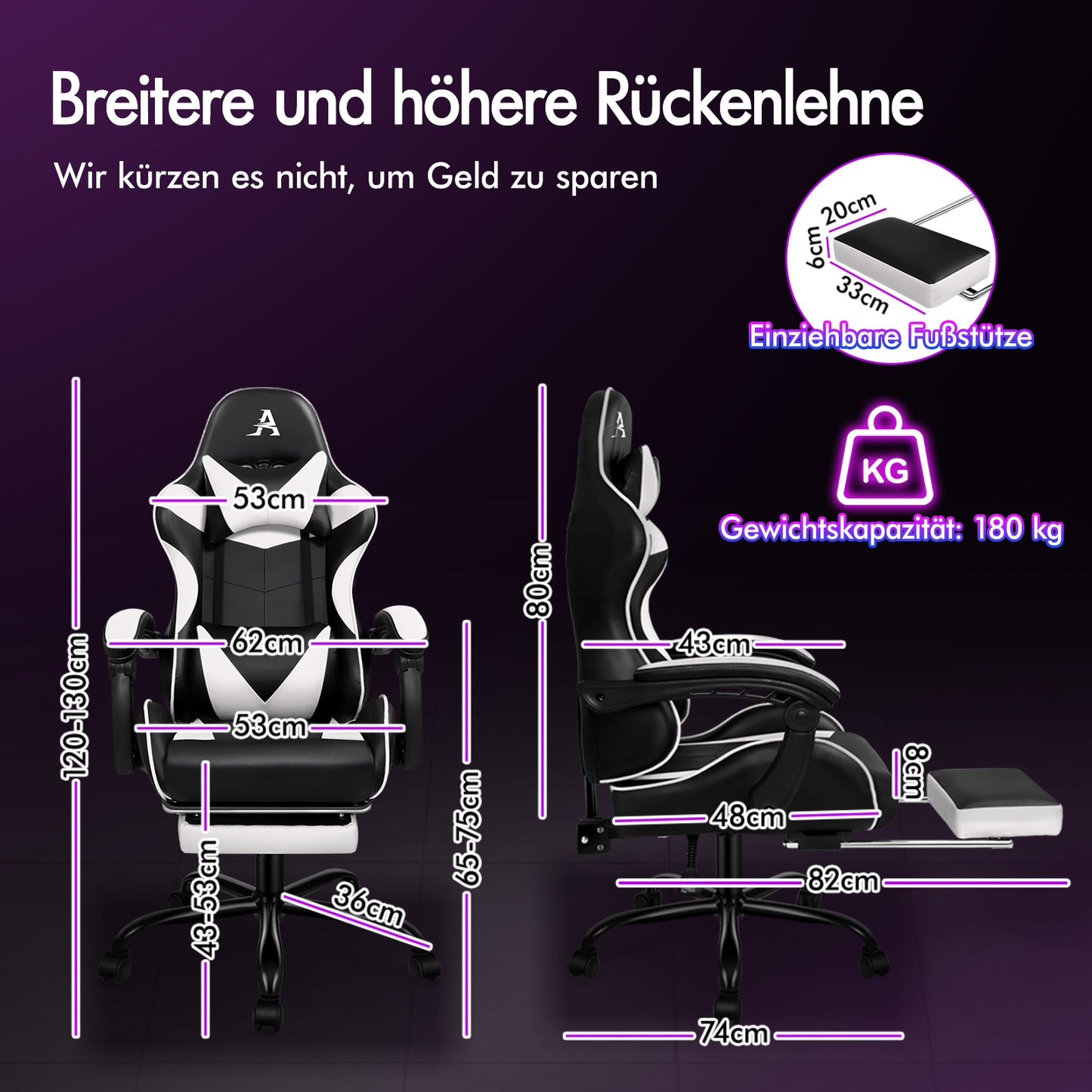 ALFORDSON Gaming Stuhl Büro Massage Computer Racing Sitz PU Leder Weiß