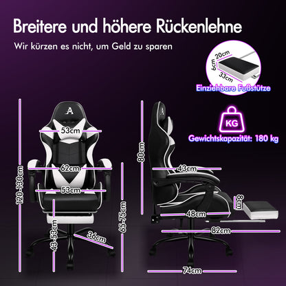 ALFORDSON Gaming Stuhl Büro Massage Computer Racing Sitz PU Leder Weiß