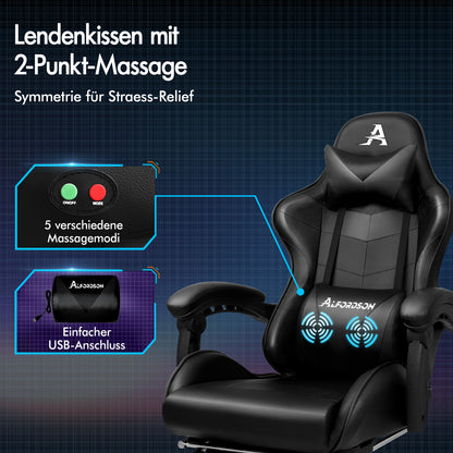 ALFORDSON Gaming Stuhl Bürostuhl Racing Stuhl Fußstütze Sitz PU Leder Schwarz