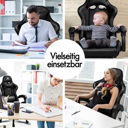 ALFORDSON Gaming Stuhl Bürostuhl Racing Stuhl Fußstütze Sitz PU Leder Schwarz