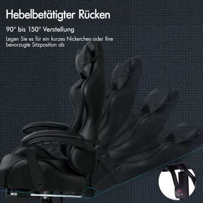 ALFORDSON Gaming Stuhl Bürostuhl Racing Stuhl Fußstütze Sitz PU Leder Schwarz