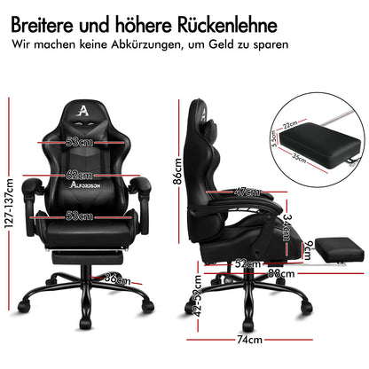 ALFORDSON Gaming Stuhl Bürostuhl Racing Stuhl Fußstütze Sitz PU Leder Schwarz