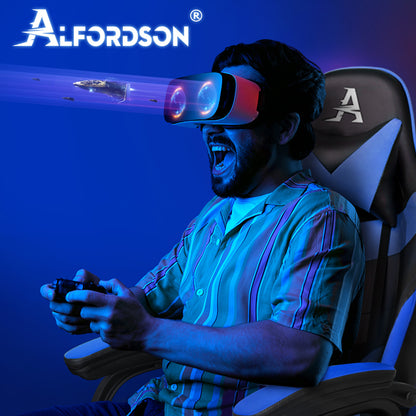 ALFORDSON Gaming Stuhl Bürostuhl Racing Stuhl Fußstütze Sitz PU Leder Blau