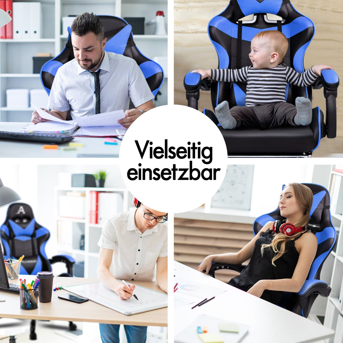 ALFORDSON Gaming Stuhl Bürostuhl Racing Stuhl Fußstütze Sitz PU Leder Blau