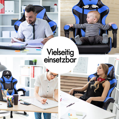 ALFORDSON Gaming Stuhl Bürostuhl Racing Stuhl Fußstütze Sitz PU Leder Blau