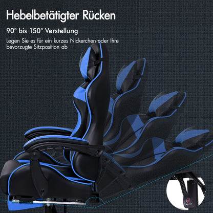 ALFORDSON Gaming Stuhl Bürostuhl Racing Stuhl Fußstütze Sitz PU Leder Blau