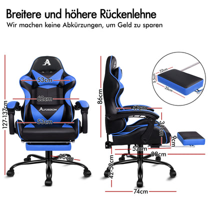 ALFORDSON Gaming Stuhl Bürostuhl Racing Stuhl Fußstütze Sitz PU Leder Blau