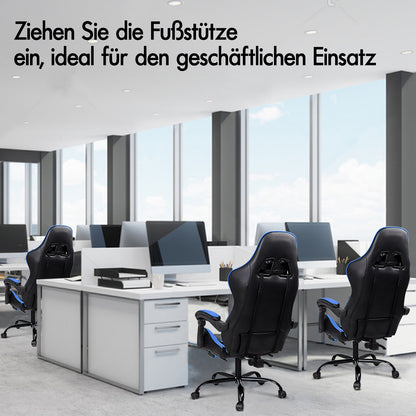 ALFORDSON Gaming Stuhl Bürostuhl Racing Stuhl Fußstütze Sitz PU Leder Blau