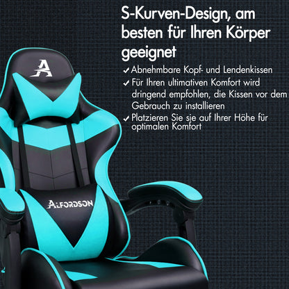 ALFORDSON Gaming Stuhl Bürostuhl Racing Stuhl Fußstütze Sitz PU Leder Cyan