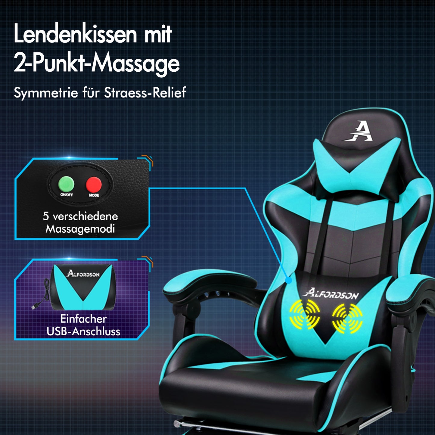 ALFORDSON Gaming Stuhl Bürostuhl Racing Stuhl Fußstütze Sitz PU Leder Cyan