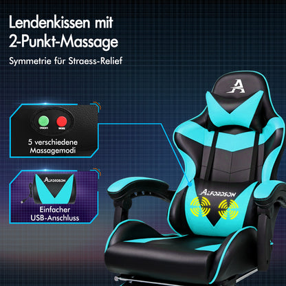 ALFORDSON Gaming Stuhl Bürostuhl Racing Stuhl Fußstütze Sitz PU Leder Cyan