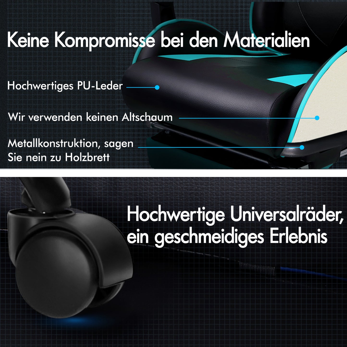 ALFORDSON Gaming Stuhl Bürostuhl Racing Stuhl Fußstütze Sitz PU Leder Cyan