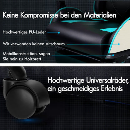 ALFORDSON Gaming Stuhl Bürostuhl Racing Stuhl Fußstütze Sitz PU Leder Cyan