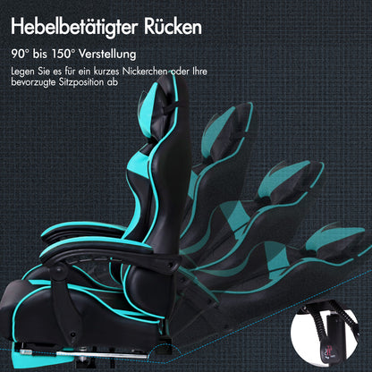 ALFORDSON Gaming Stuhl Bürostuhl Racing Stuhl Fußstütze Sitz PU Leder Cyan