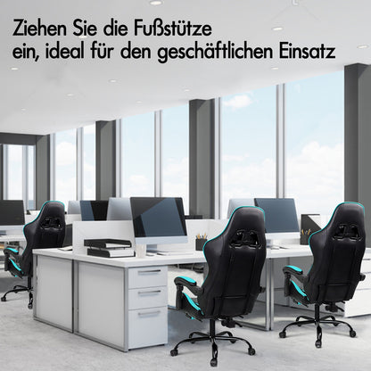 ALFORDSON Gaming Stuhl Bürostuhl Racing Stuhl Fußstütze Sitz PU Leder Cyan