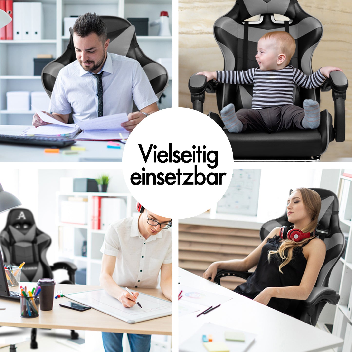 ALFORDSON Gaming Stuhl Bürostuhl Racing Stuhl Fußstütze Sitz PU Leder Grau