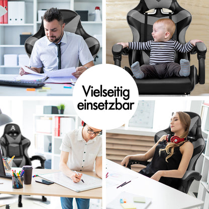 ALFORDSON Gaming Stuhl Bürostuhl Racing Stuhl Fußstütze Sitz PU Leder Grau