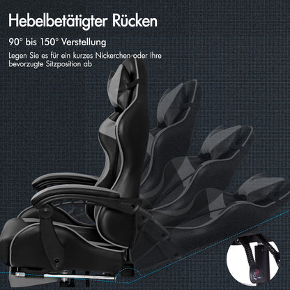 ALFORDSON Gaming Stuhl Bürostuhl Racing Stuhl Fußstütze Sitz PU Leder Grau