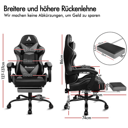ALFORDSON Gaming Stuhl Bürostuhl Racing Stuhl Fußstütze Sitz PU Leder Grau