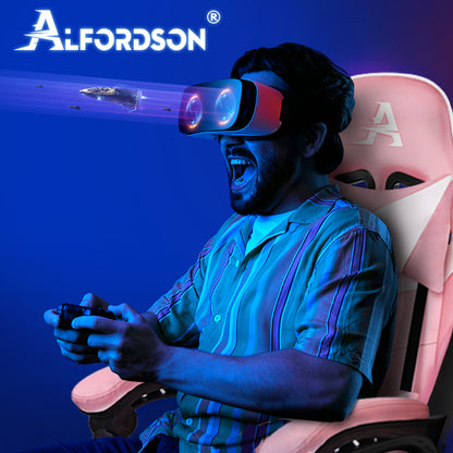ALFORDSON Gaming Stuhl Bürostuhl Racing Stuhl Fußstütze Sitz PU Leder Rosa