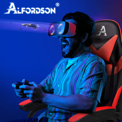 ALFORDSON Gaming Stuhl Bürostuhl Racing Stuhl Fußstütze Sitz PU Leder Rot