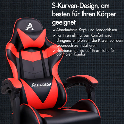 ALFORDSON Gaming Stuhl Bürostuhl Racing Stuhl Fußstütze Sitz PU Leder Rot