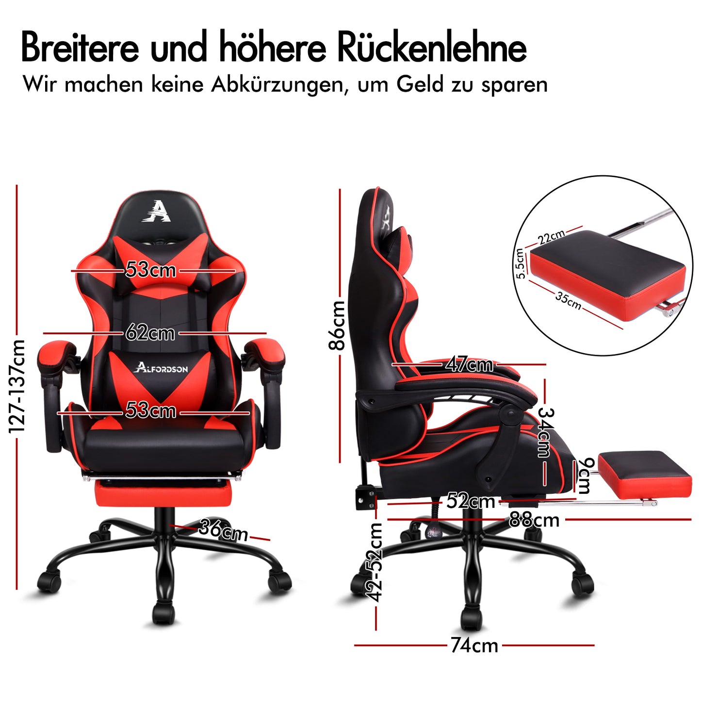 ALFORDSON Gaming Stuhl Büro Executive Racing Fußstütze Sitz PU Leder Mehrere