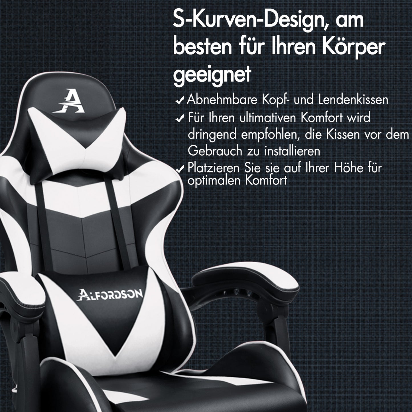 ALFORDSON Gaming Stuhl Bürostuhl Racing Stuhl Fußstütze Sitz PU Leder Weiß