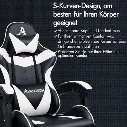 ALFORDSON Gaming Stuhl Bürostuhl Racing Stuhl Fußstütze Sitz PU Leder Weiß