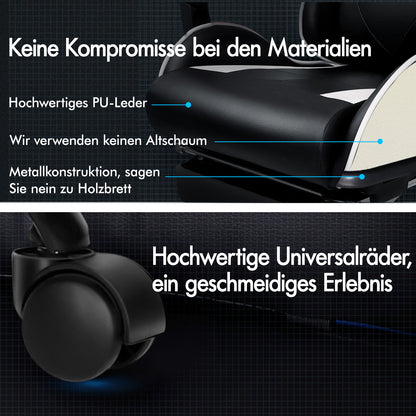 ALFORDSON Gaming Stuhl Bürostuhl Racing Stuhl Fußstütze Sitz PU Leder Weiß