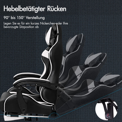 ALFORDSON Gaming Stuhl Bürostuhl Racing Stuhl Fußstütze Sitz PU Leder Weiß