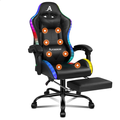 ALFORDSON Gaming Stuhl Büro Massage 12 RGB LED Computer Sitz PU Leder