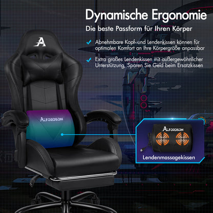 ALFORDSON Gaming Stuhl Büro Massage 12 RGB LED Computer Sitz PU Leder Schwarz