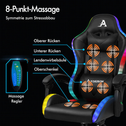 ALFORDSON Gaming Stuhl Büro Massage 12 RGB LED Computer Sitz PU Leder Schwarz