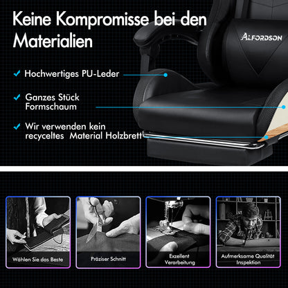 ALFORDSON Gaming Stuhl Büro Massage 12 RGB LED Computer Sitz PU Leder Schwarz