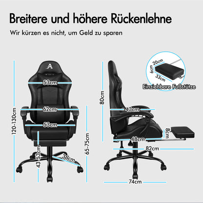 ALFORDSON Gaming Stuhl Büro Massage 12 RGB LED Computer Sitz PU Leder Schwarz