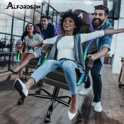 ALFORDSON Gaming Stuhl Büro Massage 12 RGB LED Computer Sitz PU Leder Schwarz