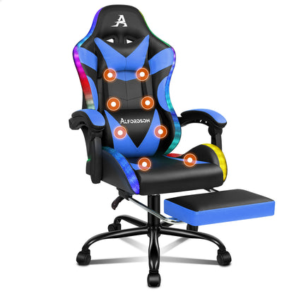 ALFORDSON Gaming Stuhl Büro Massage 12 RGB LED Computer Sitz PU Leder