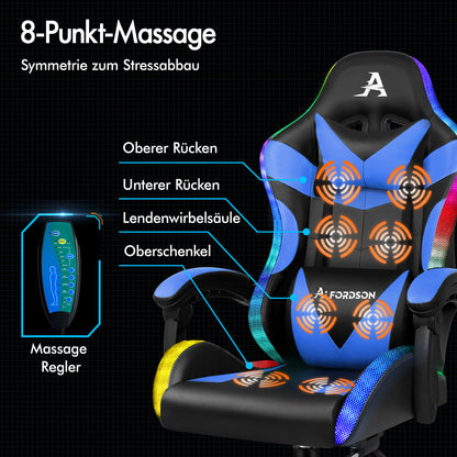 ALFORDSON Gaming Stuhl Büro Massage 12 RGB LED Computer Sitz PU Leder