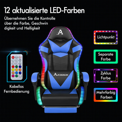 ALFORDSON Gaming Stuhl Büro Massage 12 RGB LED Computer Sitz PU Leder Blau