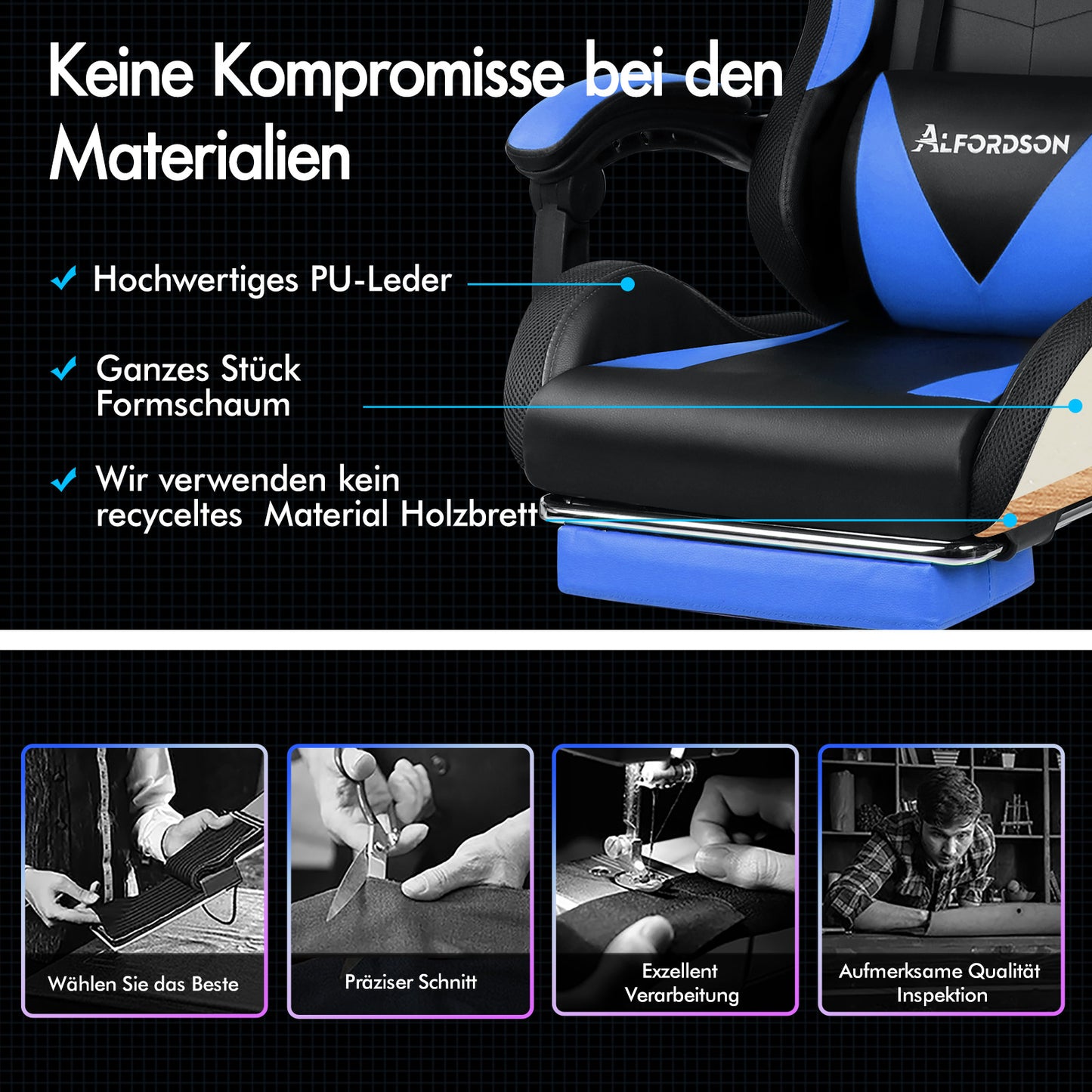 ALFORDSON Gaming Stuhl Büro Massage 12 RGB LED Computer Sitz PU Leder Blau